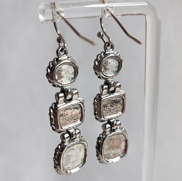 Lia Sophia Signed Oval Green Iridescent Glass Stones Faux Abalone Earrings EUC - Picture 4 of 9